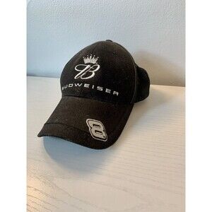 Budweiser Hat Cap Strap Back Black Mesh Trucker Dale Jr 8 NASCAR Racing VTG